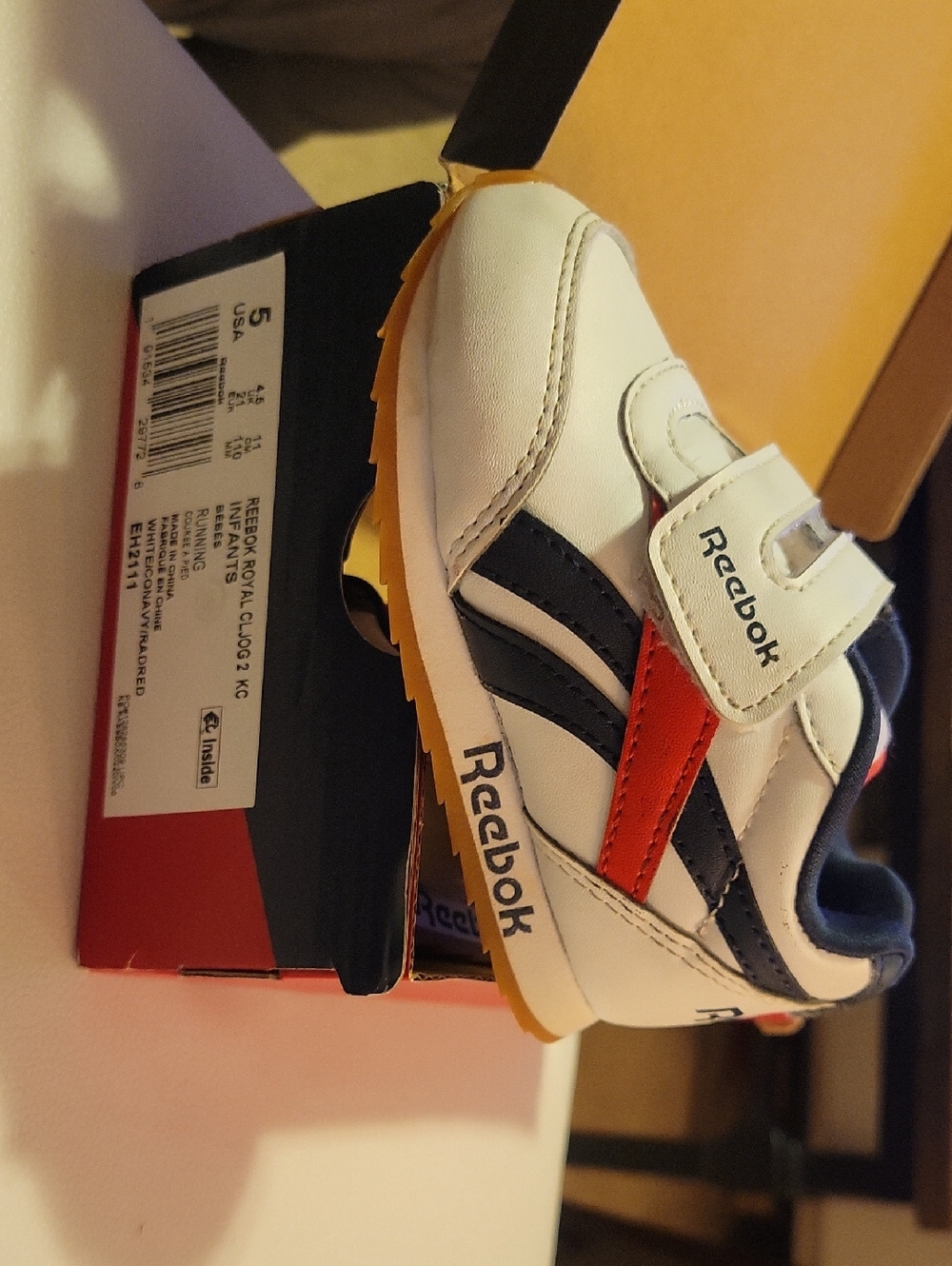 Reebok Kids White Navy Red Velcro Runner